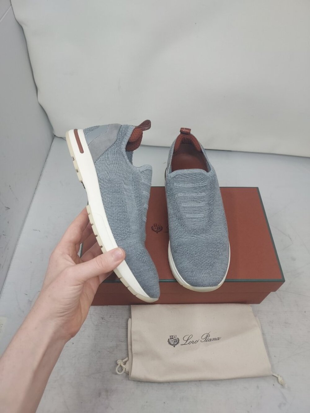 Loro Piana WOMENS 360 LP Flexy Walk Grey Slip on Sneaker